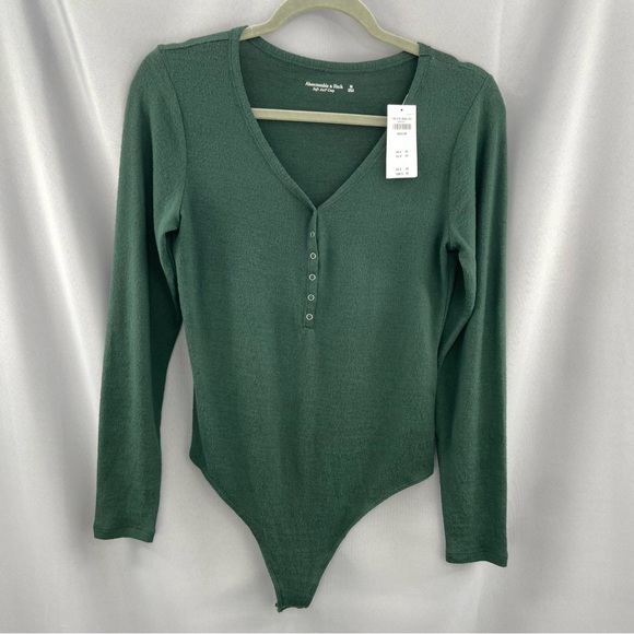 Abercrombie & Fitch Tops - NWT Abercrombie & Fitch Long Sleeve Soft & Cozy Green V-Neck Bodysuit Size Med